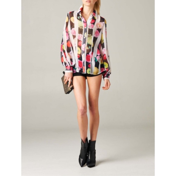 NWT Tov Holy Floral Stripe Sheer Long Sleeve Blouse - Picture 3 of 5